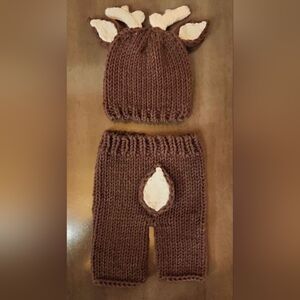 Infant Knitted Deer Hat & Pants - Photo Prop